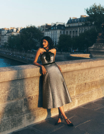 Halter Fit & Flare Gold Dress-Gold-6