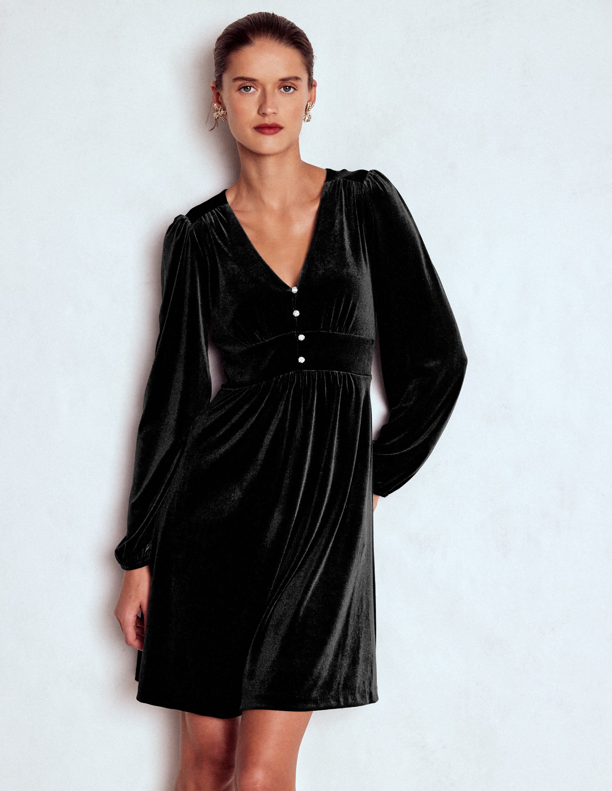 Jocelyn Short Velvet Dress-Black | Boden USA