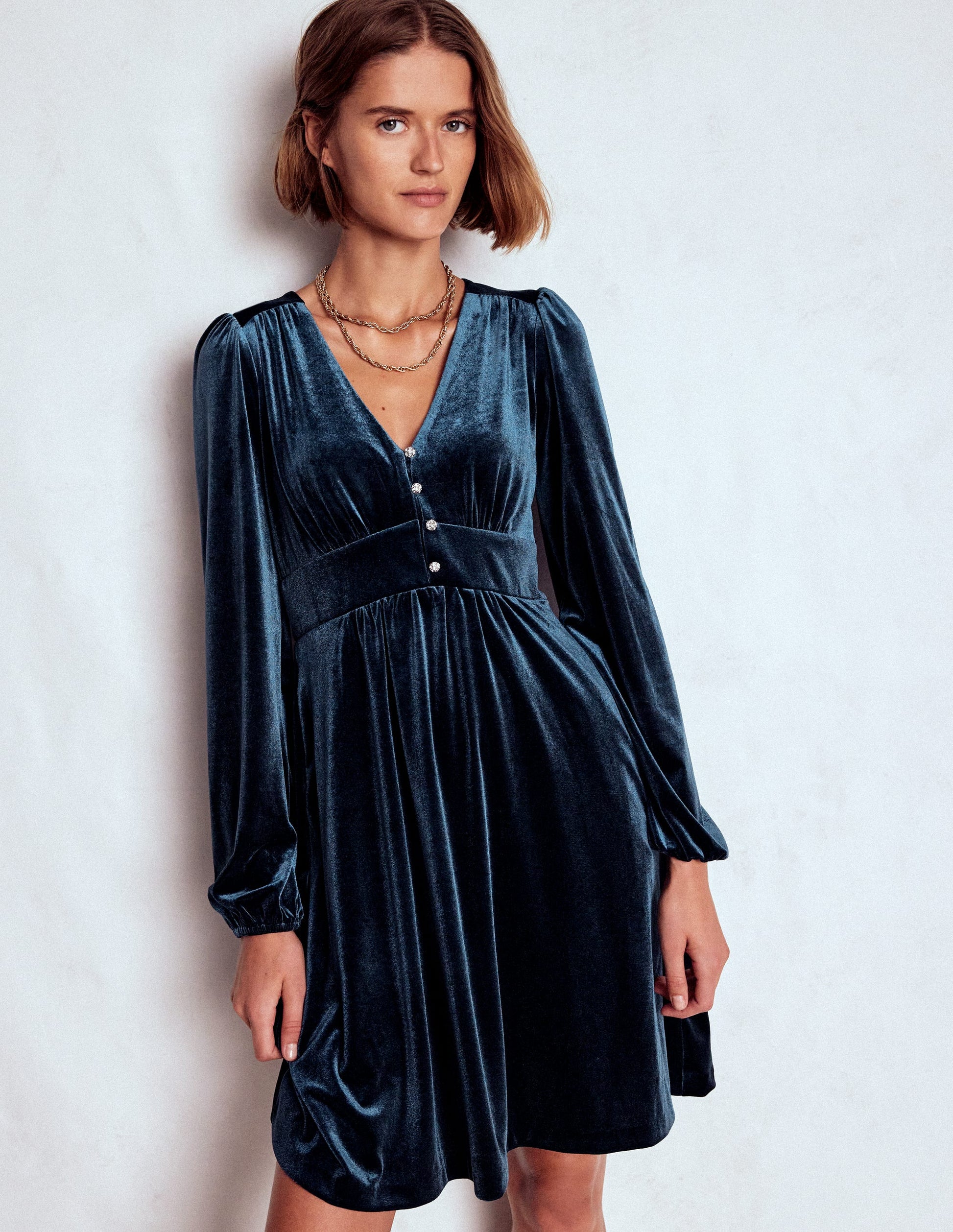 Jocelyn Short Velvet Dress-Midnight Ocean-4