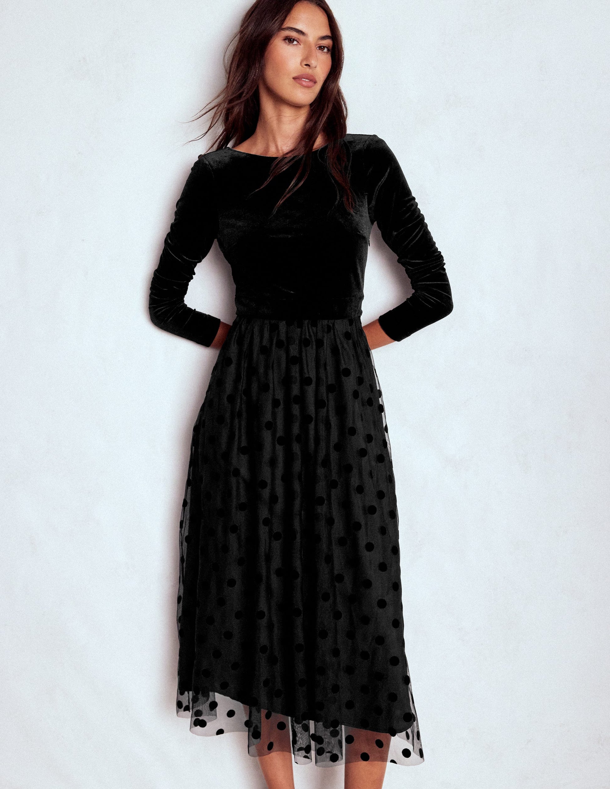 Velvet Bodice Jersey Dress-Black | Boden USA Velvet Bodice Jersey Dress-Black | Boden USA