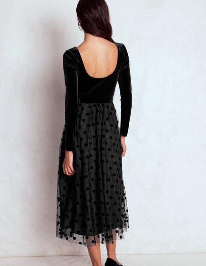 Velvet Bodice Jersey Dress-Black-3