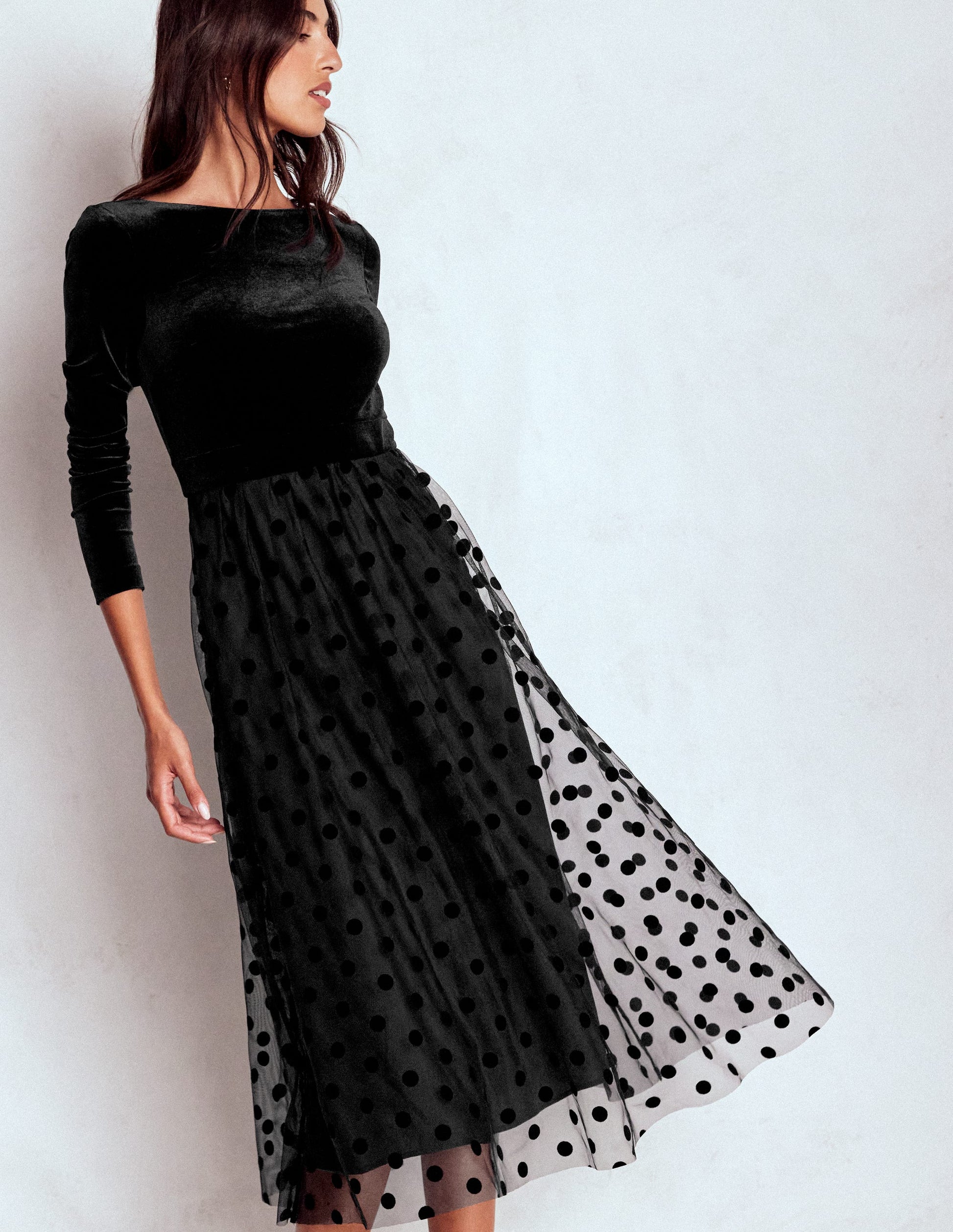 Velvet Bodice Jersey Dress-Black | Boden USA Velvet Bodice Jersey Dress-Black | Boden USA