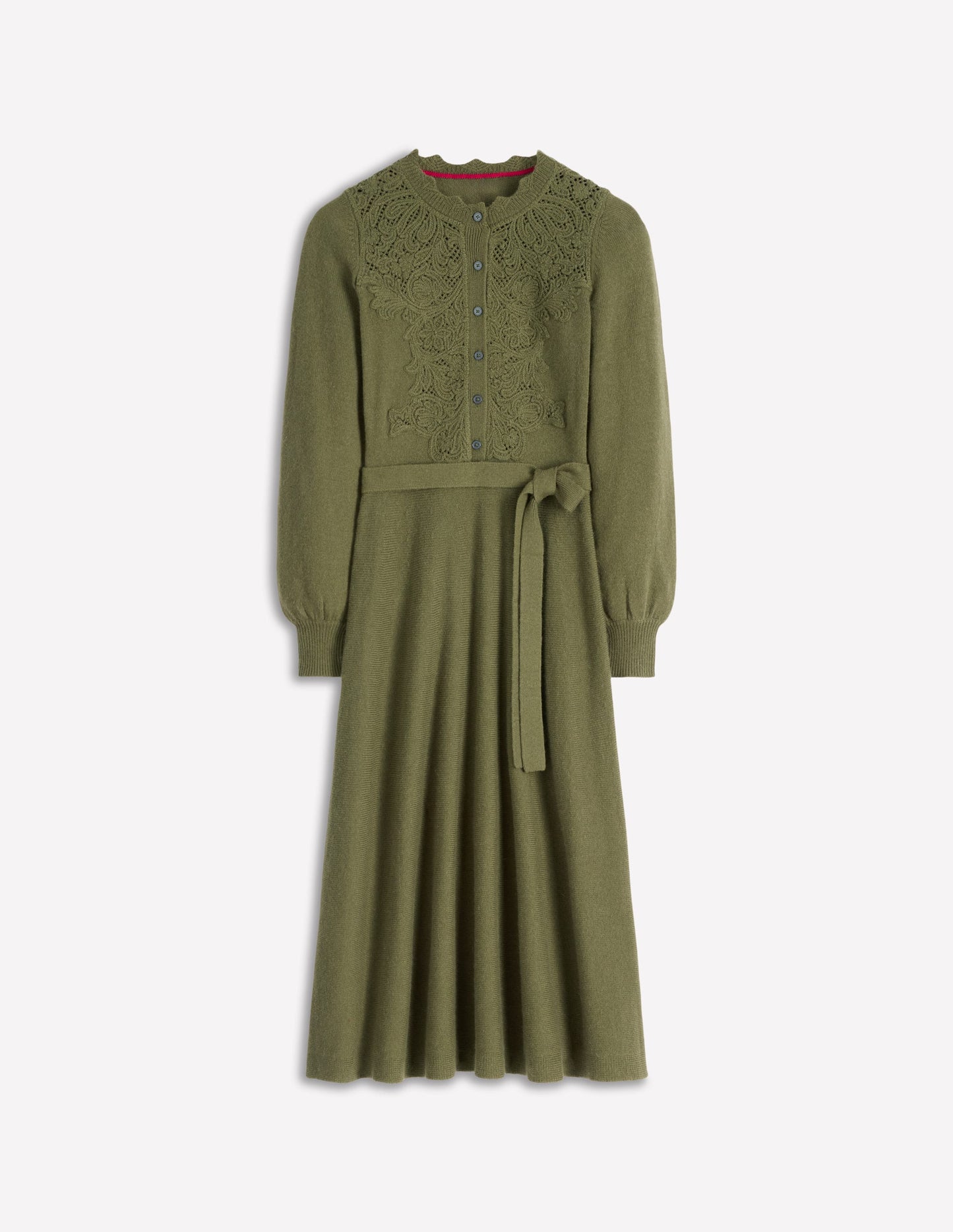 Lace Insert Knitted Midi Dress-Forest Glade