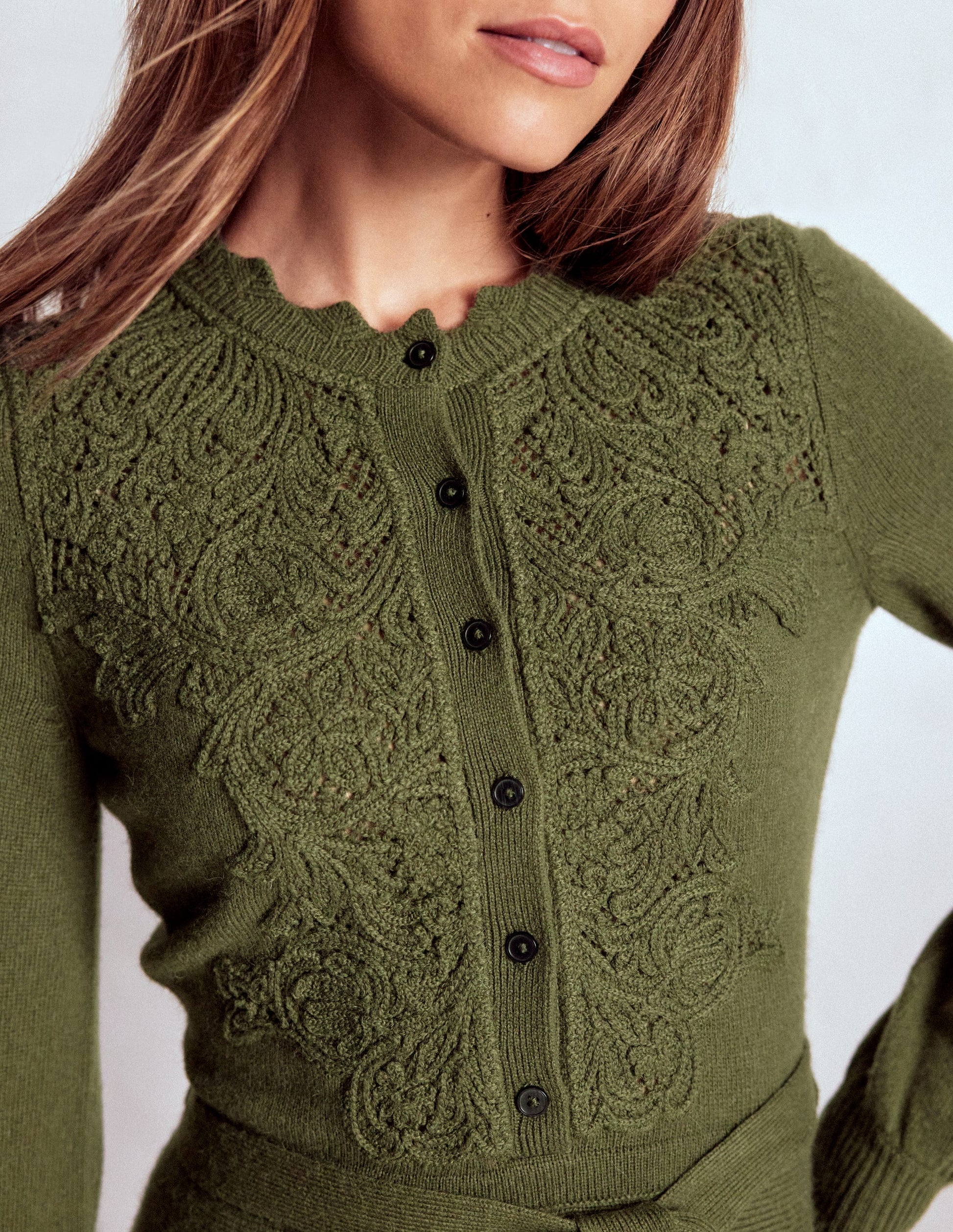 Lace Insert Knitted Midi Dress-Forest Glade-2