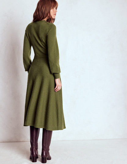 Lace Insert Knitted Midi Dress-Forest Glade-3