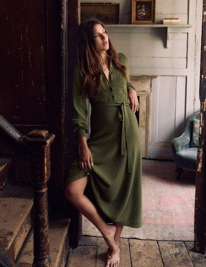 Lace Insert Knitted Midi Dress-Forest Glade-6