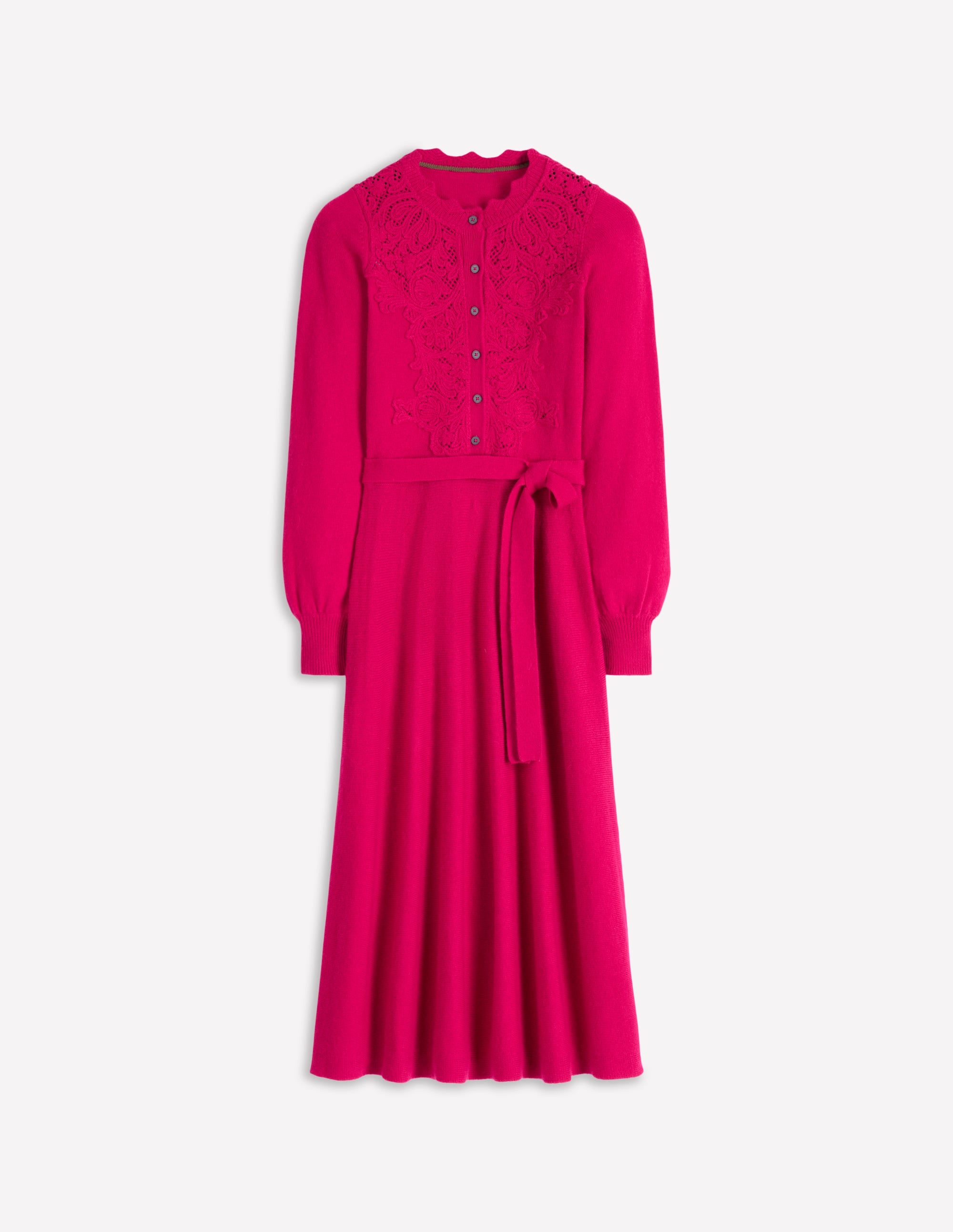 Lace Insert Knitted Midi Dress-Vibrant Pink - Image 6