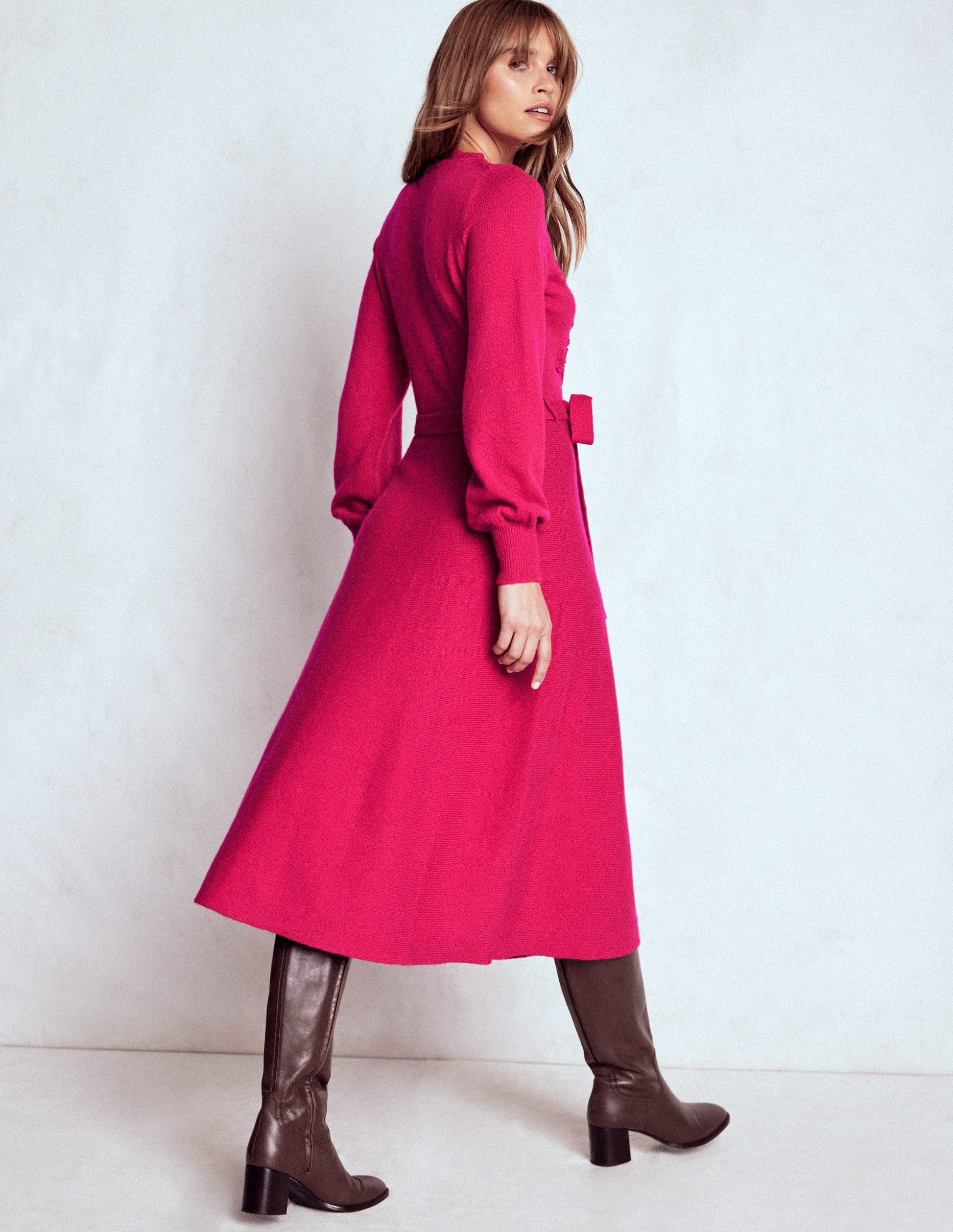 Lace Insert Knitted Midi Dress-Vibrant Pink | Boden USA Lace Insert Knitted Midi Dress-Vibrant Pink | Boden USA