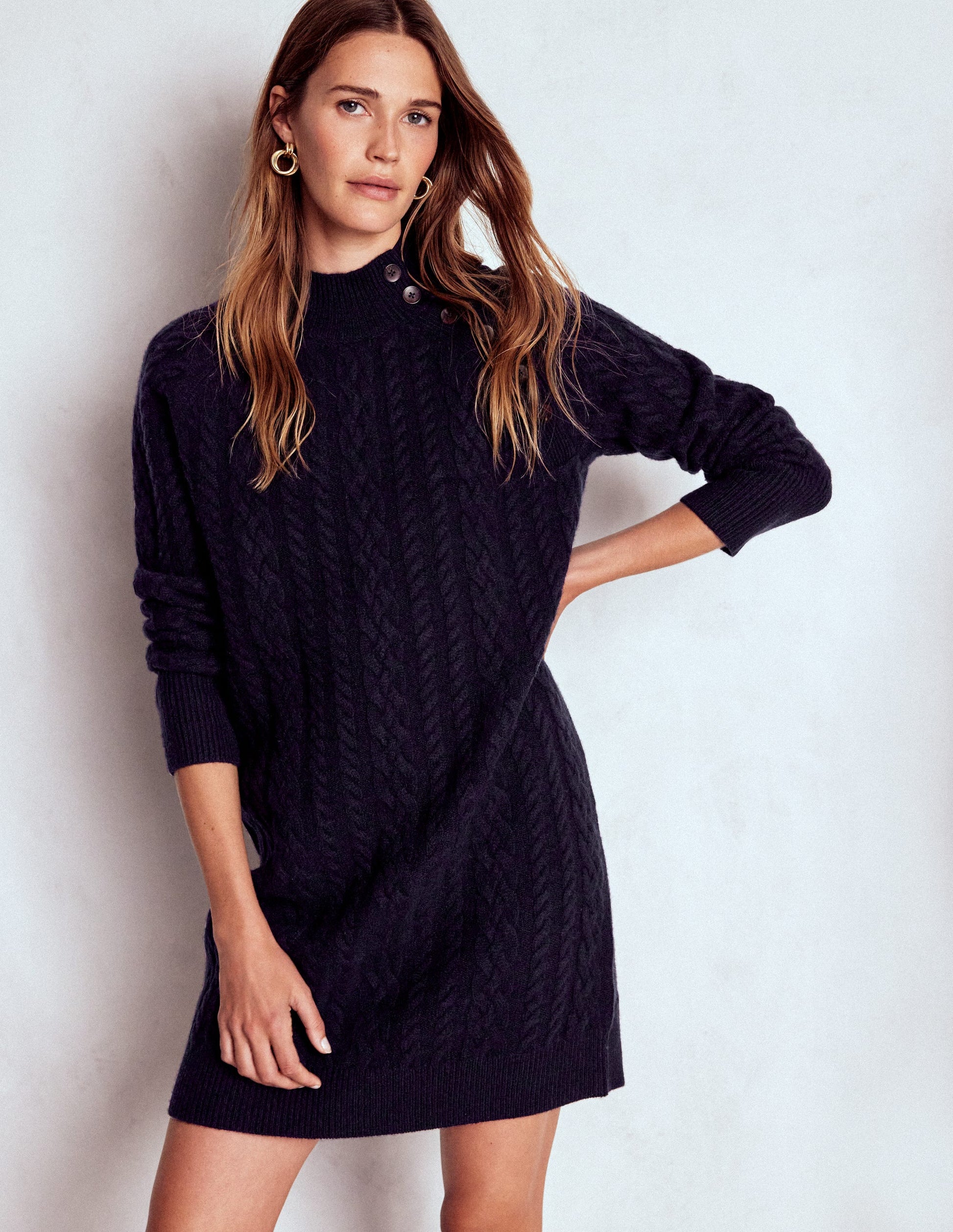 Amara Short Cable Dress-Navy | Boden USA Amara Short Cable Dress-Navy | Boden USA