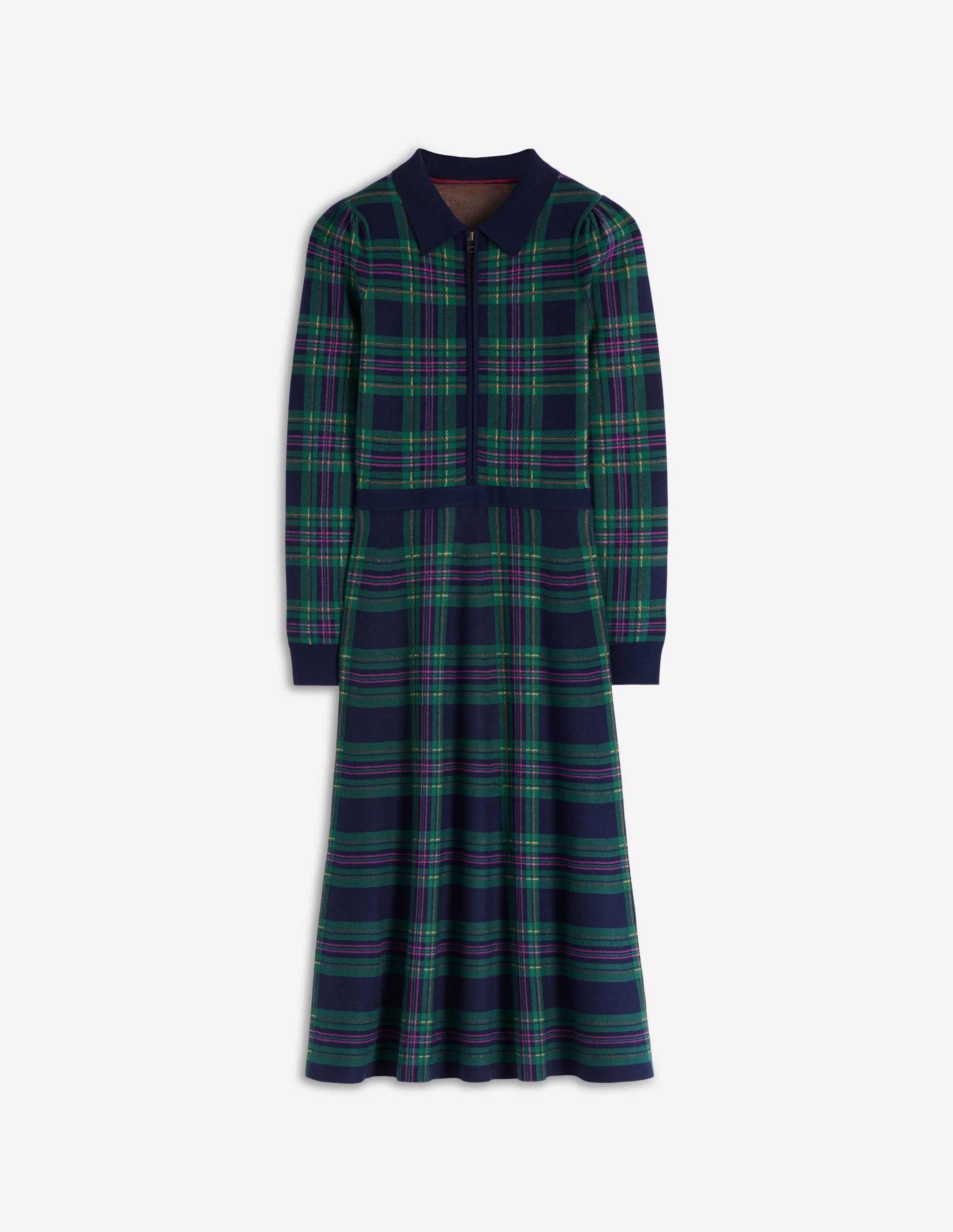 Fiona Zip Front Knitted Dress-Green Check-7