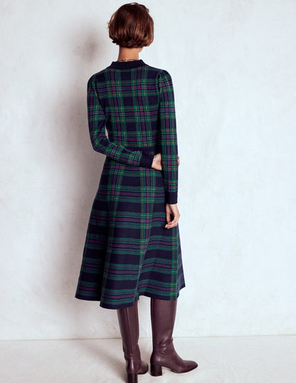 Fiona Zip Front Knitted Dress-Green Check-3