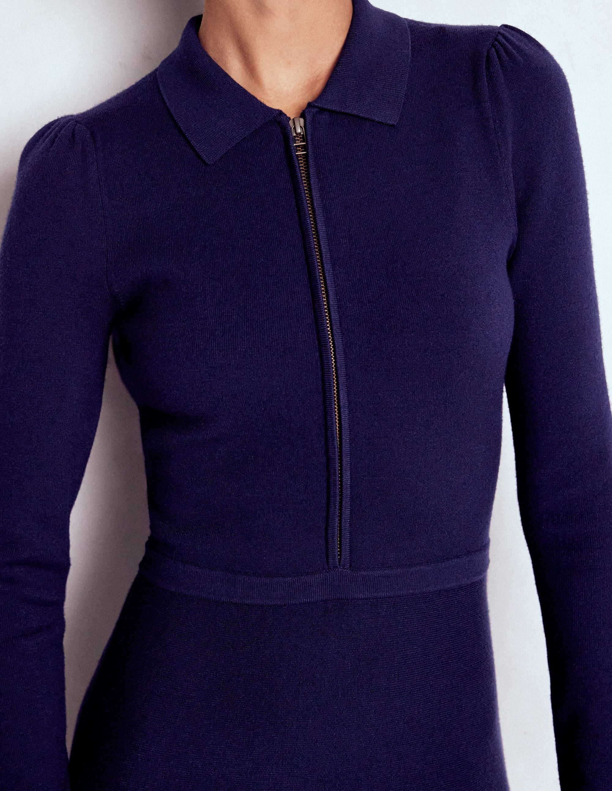 Fiona Zip Front Knitted Dress-Navy | Boden USA