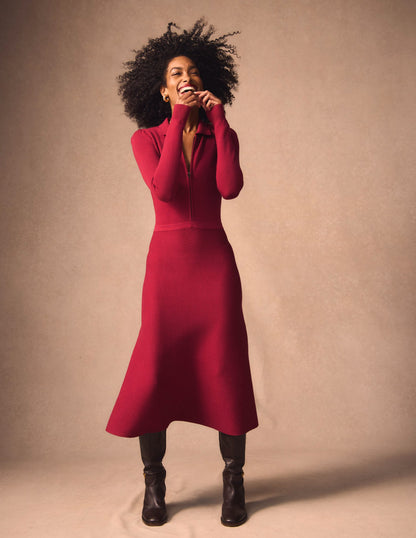 Fiona Zip Front Knitted Dress-Ruby Red-1
