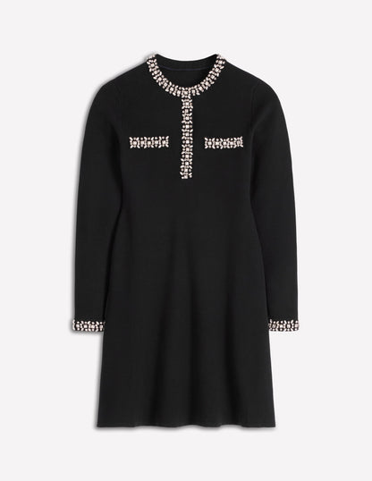 Embellished Knitted Dress-Black-6