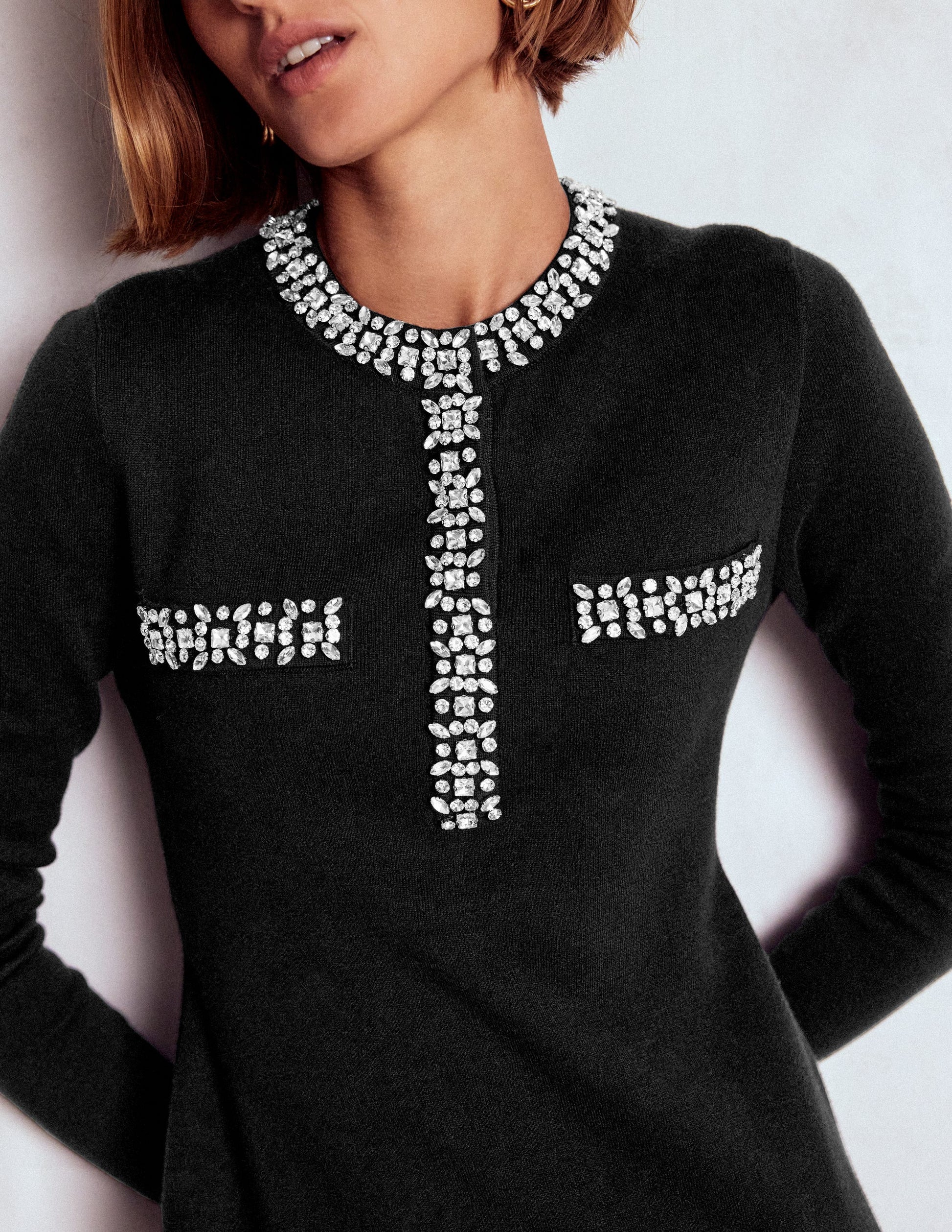 Embellished Knitted Dress-Black-2
