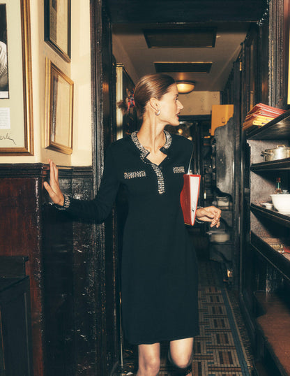 Embellished Knitted Dress-Black-5