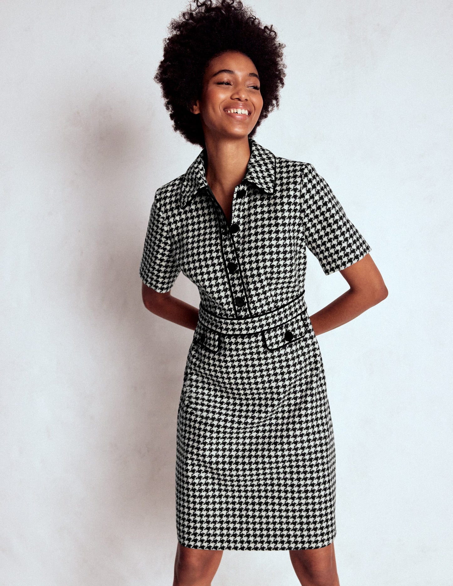 Vintage Hound's Tooth Wool Fabric In Off-white And Light Blue Visual - Foto 11