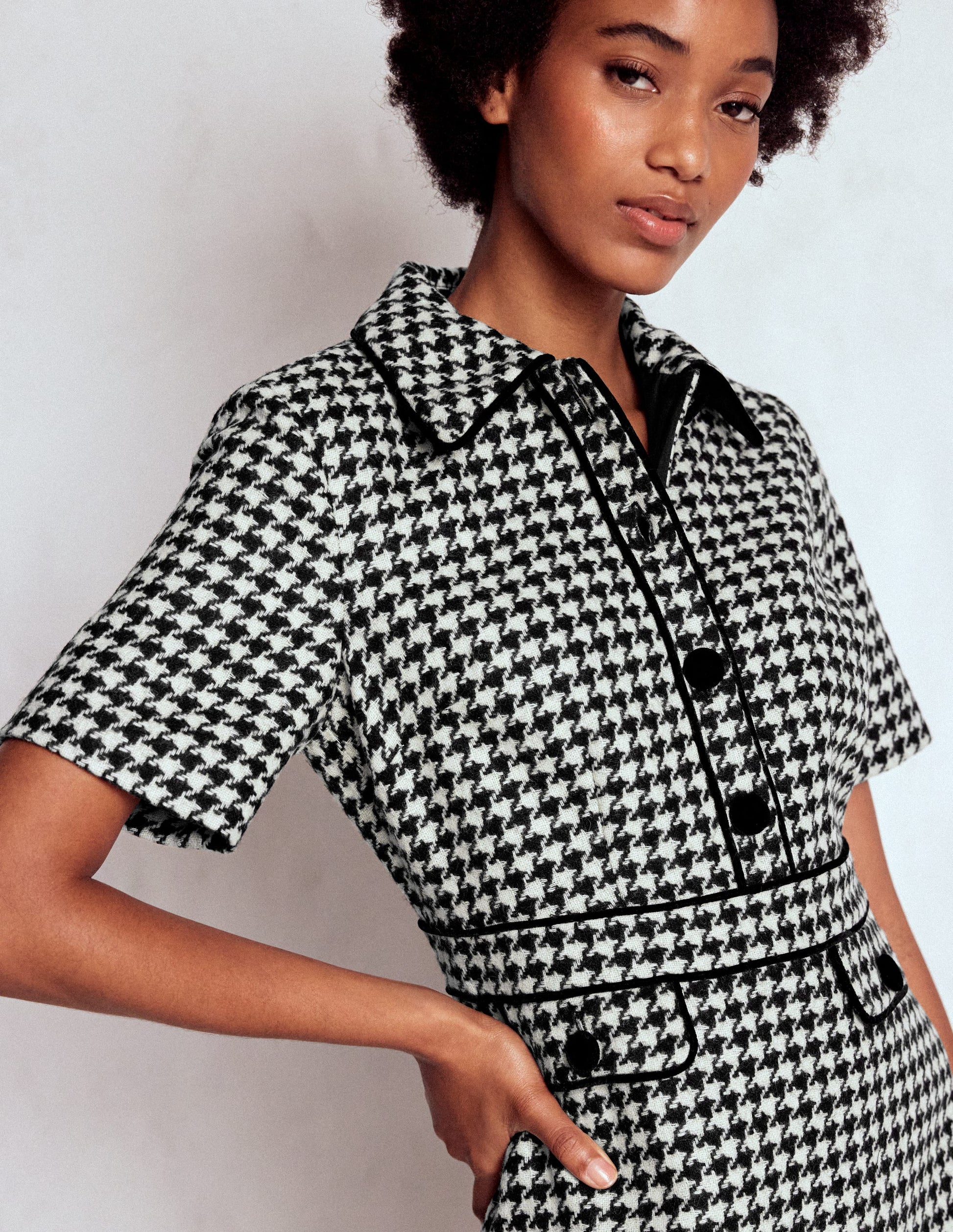 Eda Wool Shift Dress-Black Dogstooth-2