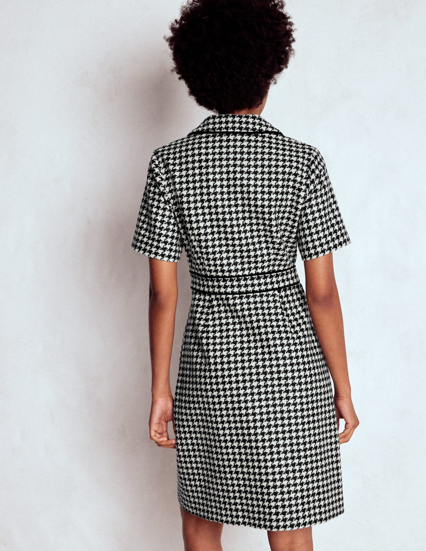 Eda Wool Shift Dress-Black Dogstooth