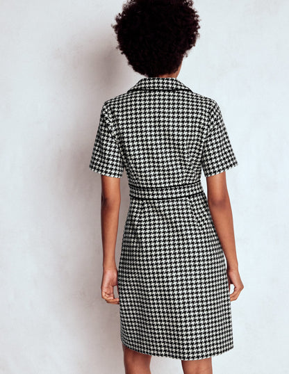 Eda Wool Shift Dress-Black Dogstooth-3