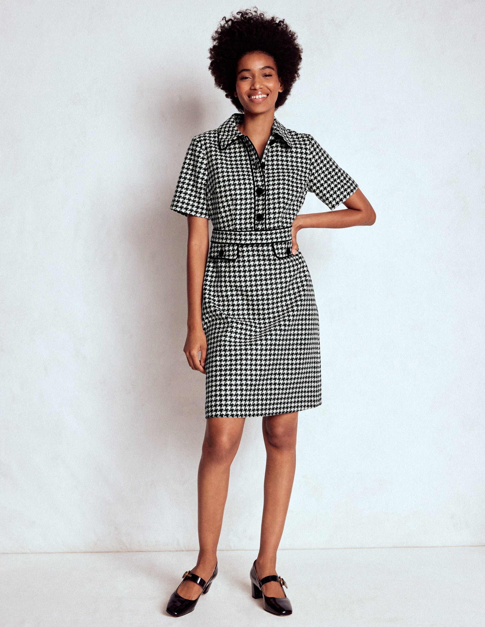 Eda Wool Shift Dress-Black Dogstooth | Boden USA Eda Wool Shift Dress-Black Dogstooth | Boden USA