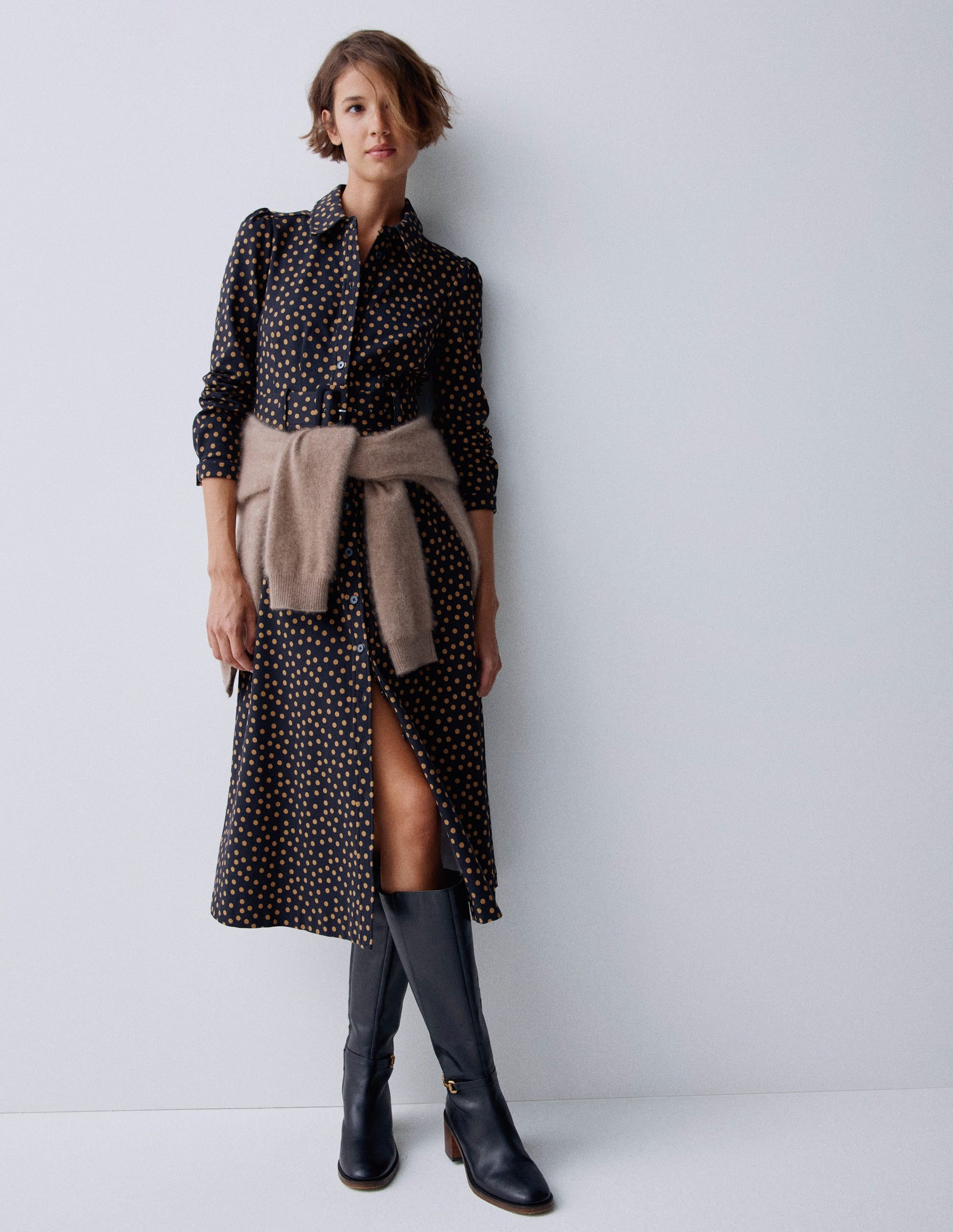 Anita Long Sleeve Shirt Dress-Black, Painted Dot-5
