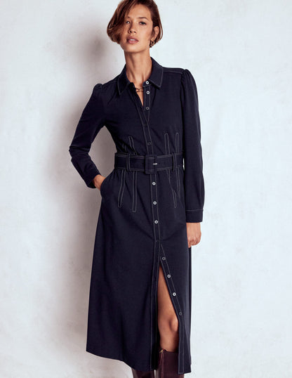 Anita Long Sleeve Shirt Dress-Navy-1