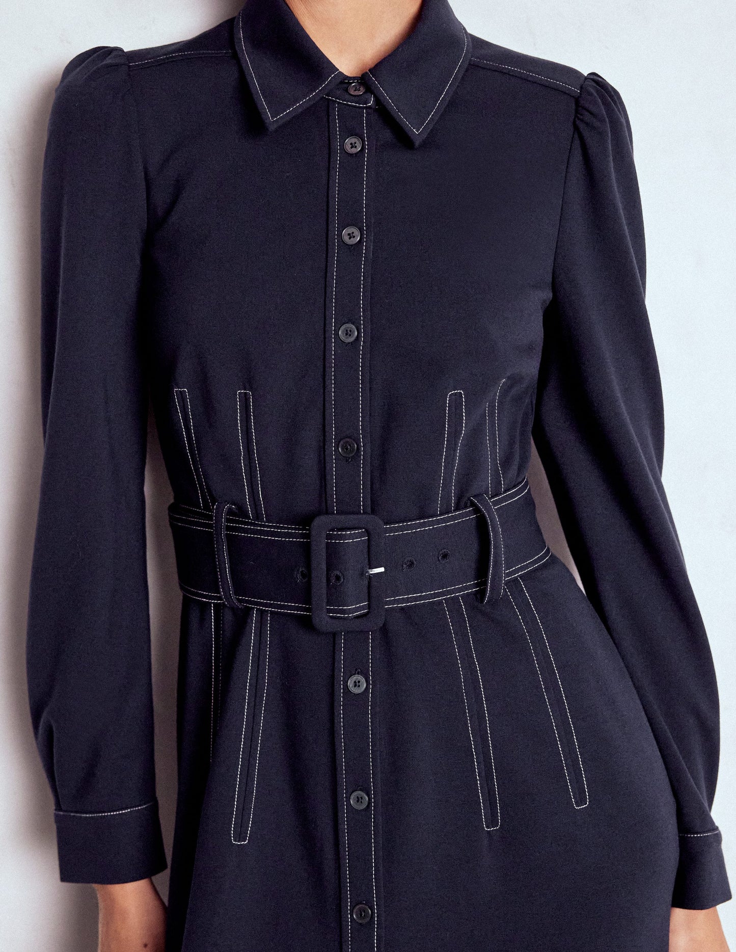 Anita Long Sleeve Shirt Dress-Navy