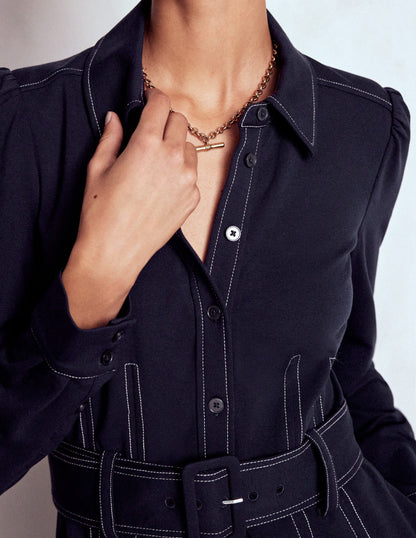 Anita Long Sleeve Shirt Dress-Navy-4