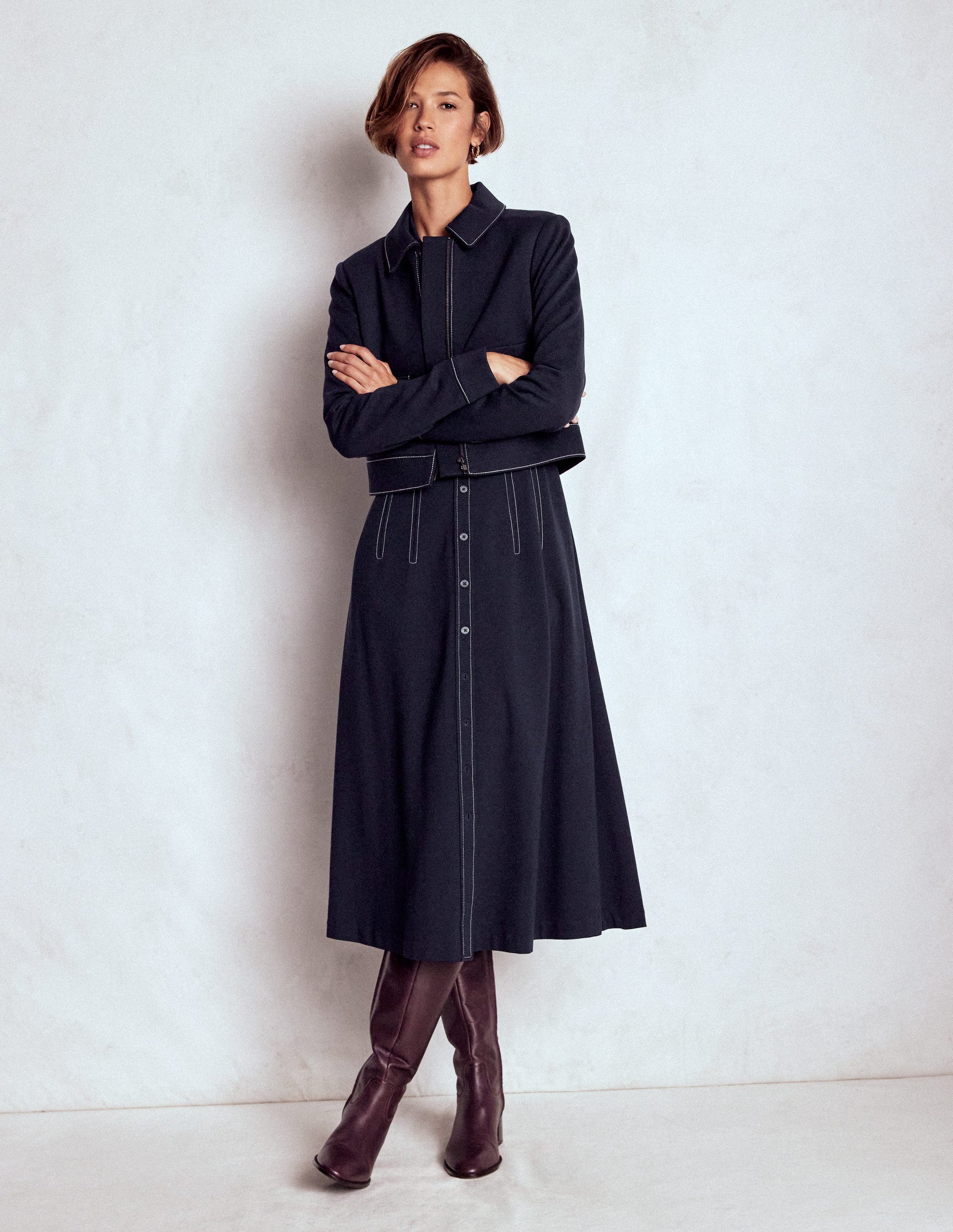 Anita Long Sleeve Shirt Dress-Navy-5
