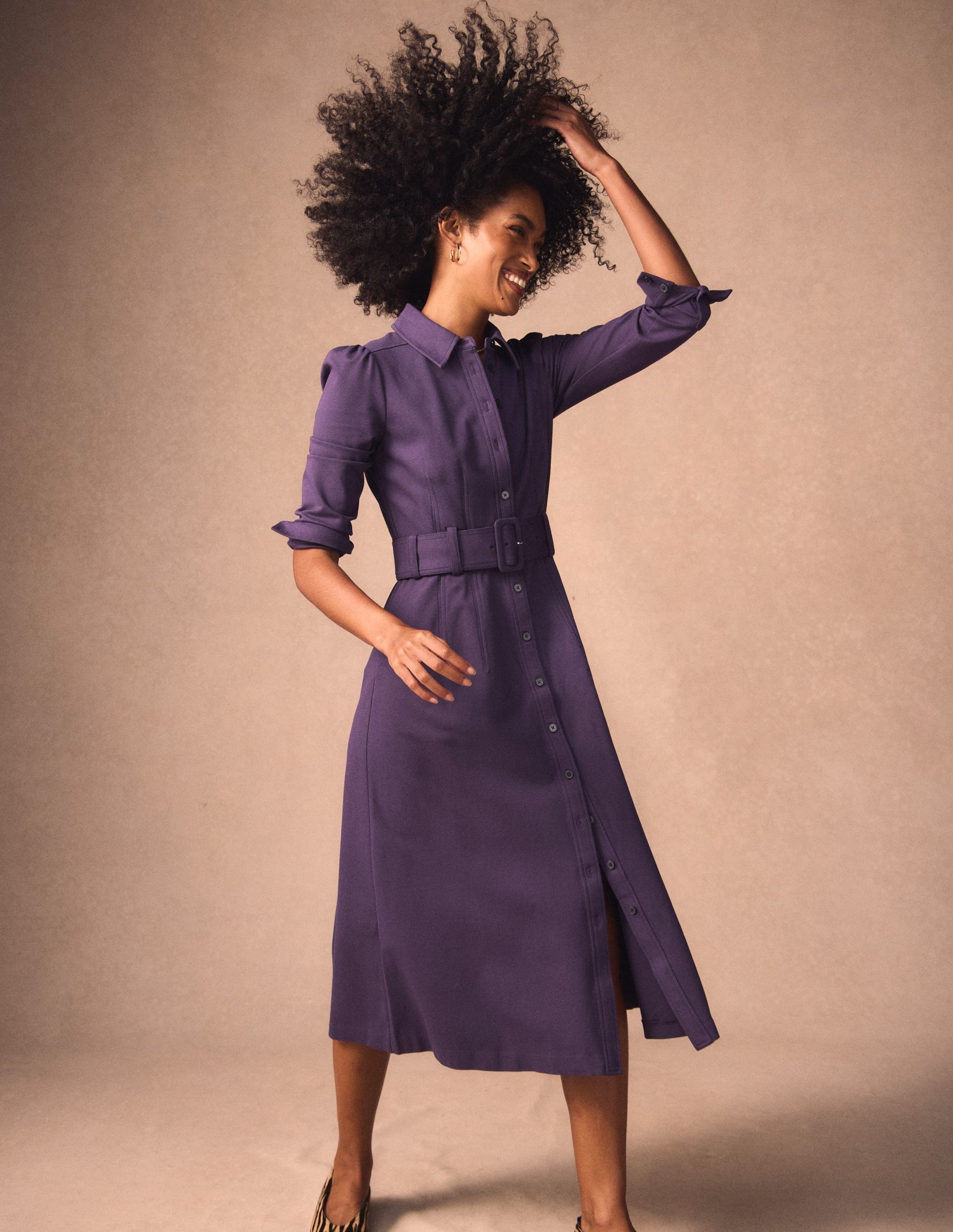 Anita Long Sleeve Shirt Dress-Blackberry-1