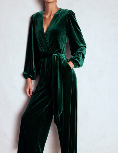 Jersey Velvet Wrap Jumpsuit-Emerald Night-2