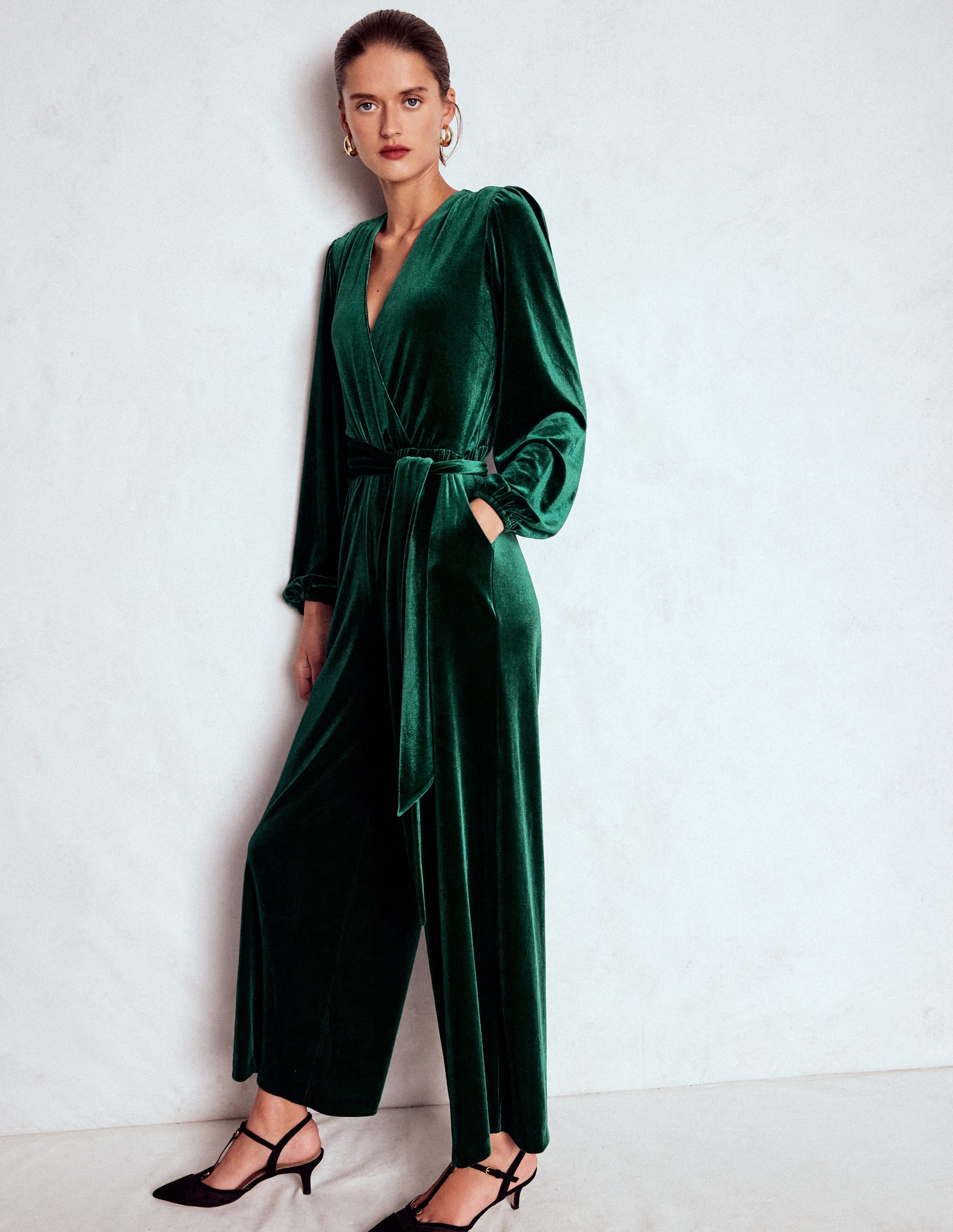 Jersey Velvet Wrap Jumpsuit-Emerald Night - Image 4