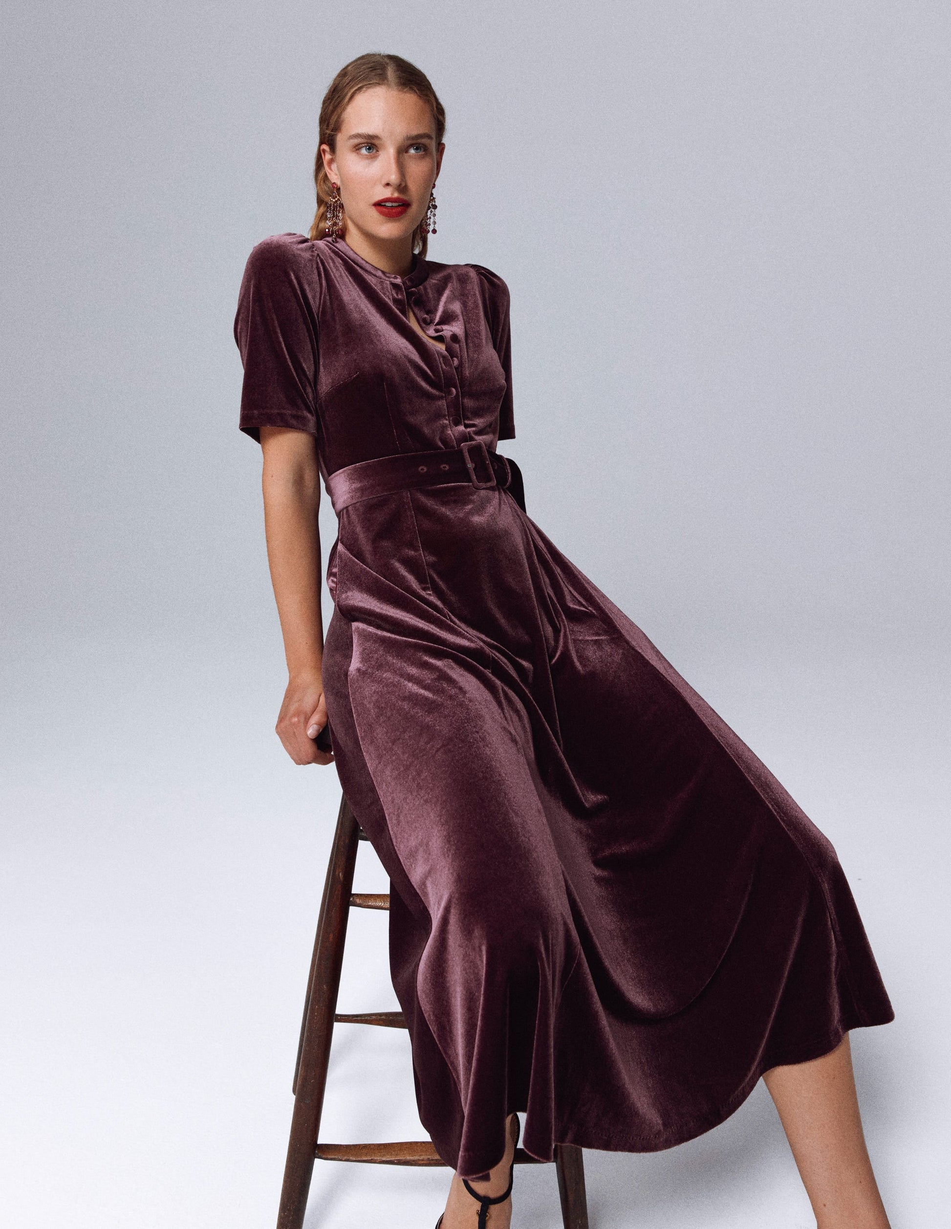 Kate Velvet Shirt Dress-Dark Cherry Boden USA - Main Image