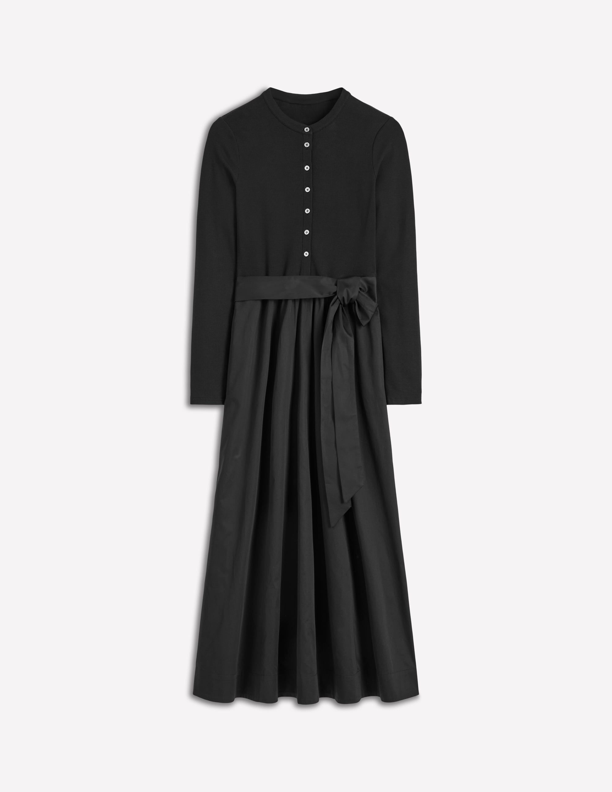 Button Detail Mix Dress-Black - Image 5