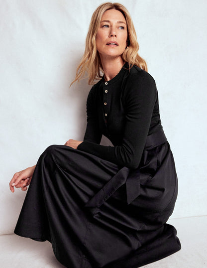 Button Detail Mix Dress-Black-4