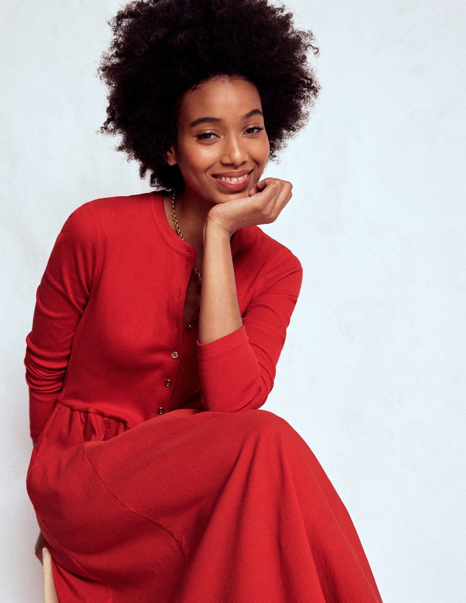 Button Detail Mix Dress-Crimson Red | Boden USA Button Detail Mix Dress-Crimson Red | Boden USA