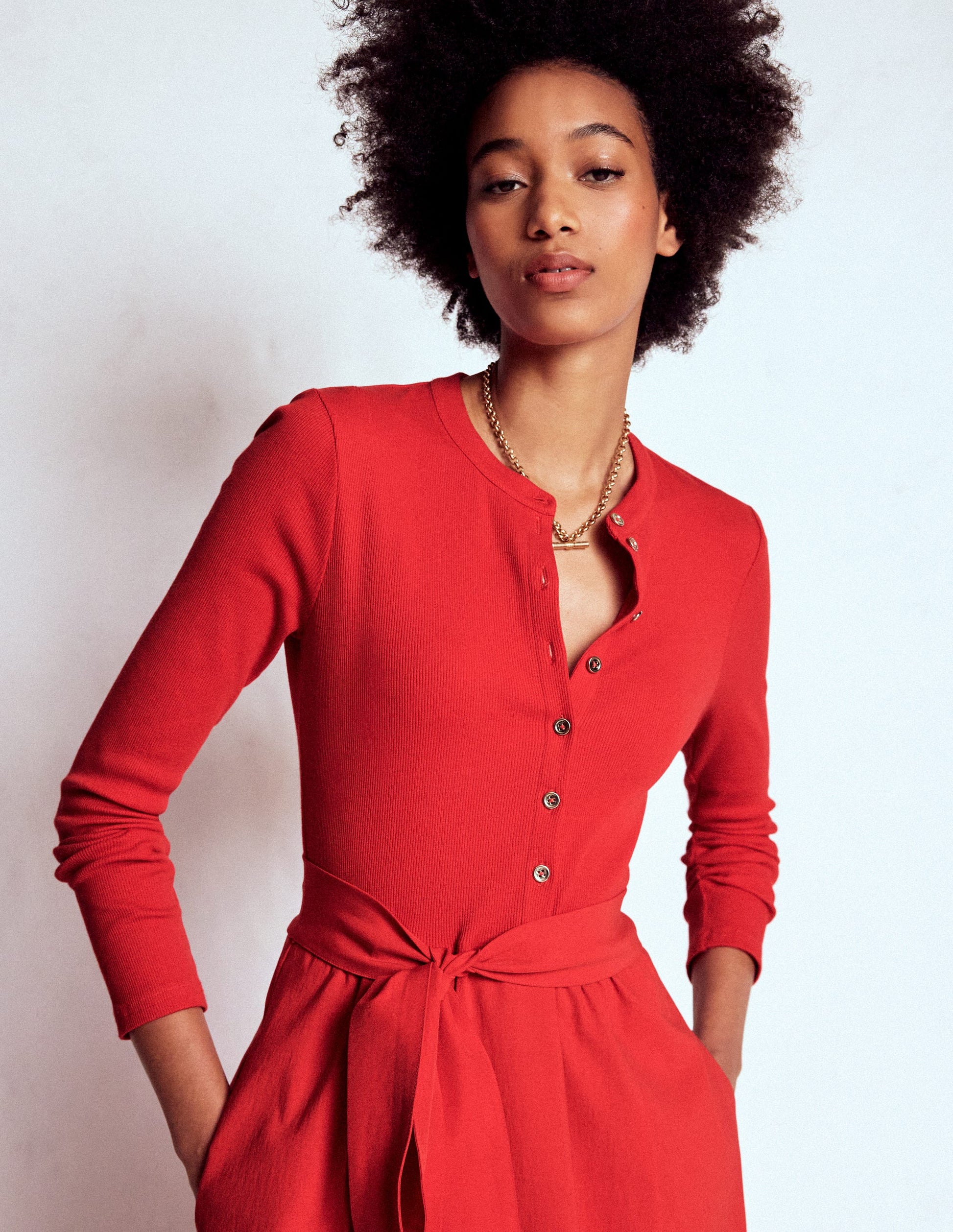 Button Detail Mix Dress-Crimson Red | Boden USA Button Detail Mix Dress-Crimson Red | Boden USA