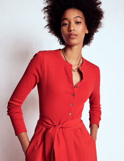 Button Detail Mix Dress-Crimson Red-2