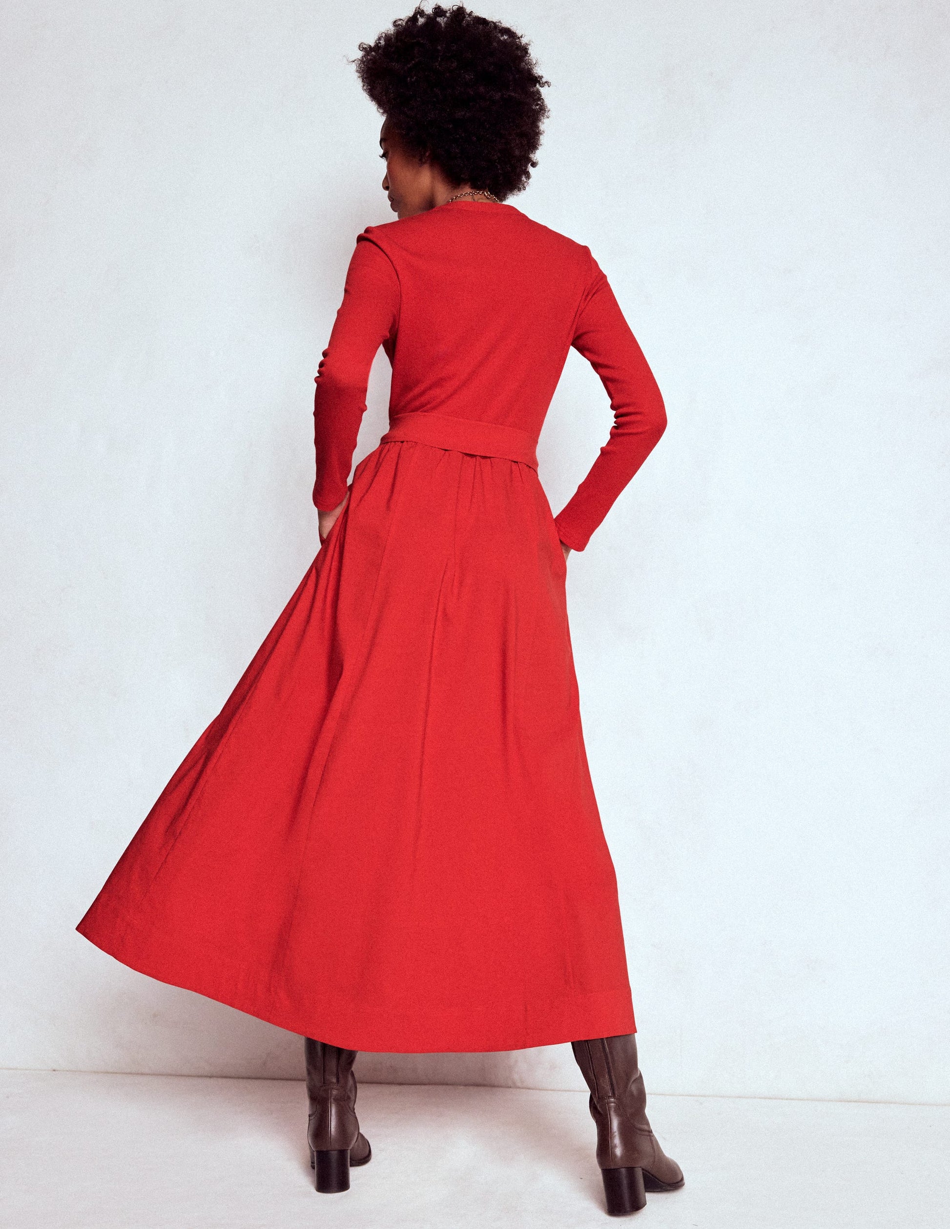 long button down dress Button Detail Mix Dress-Crimson Red