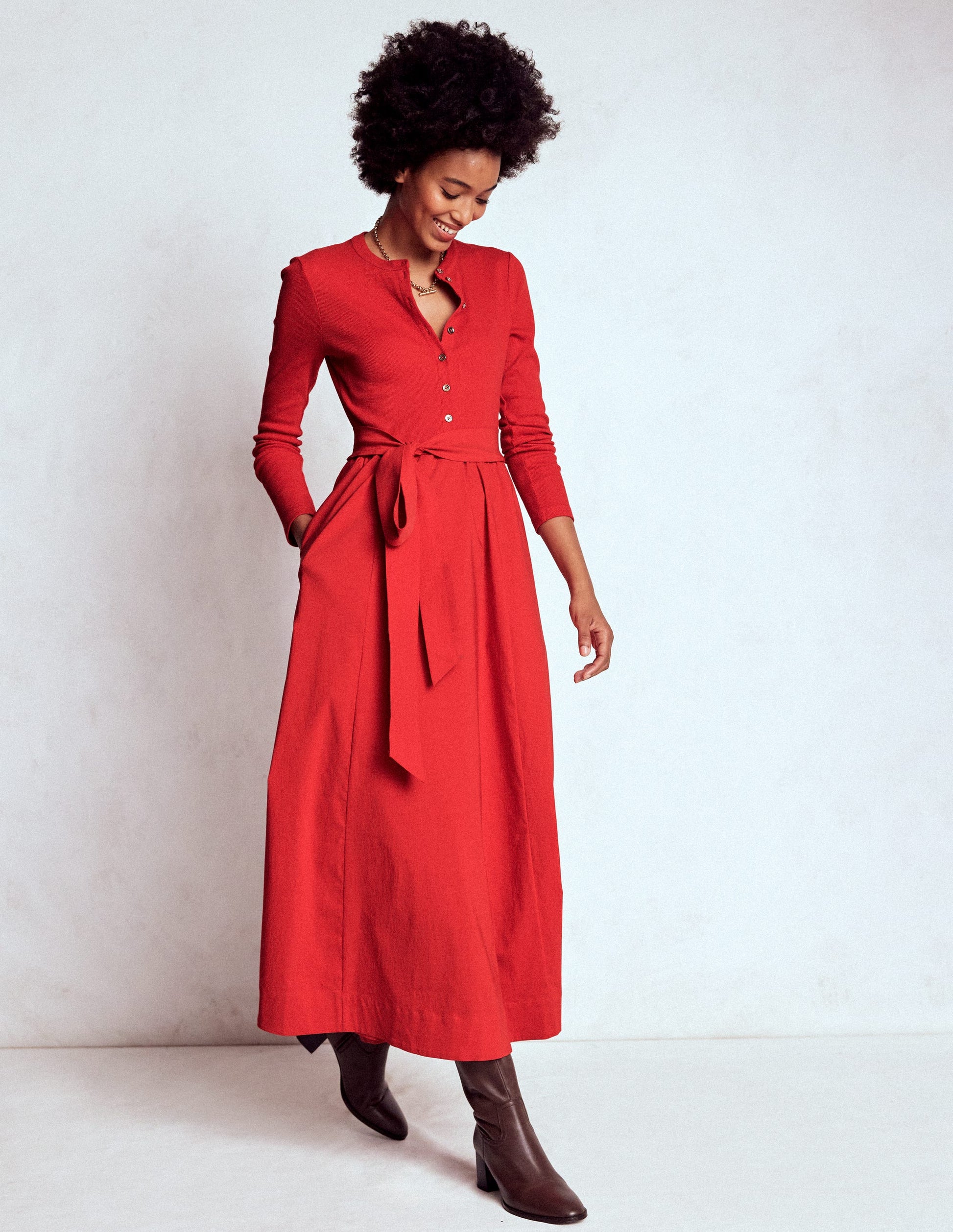 Button Detail Mix Dress-Crimson Red | Boden USA Button Detail Mix Dress-Crimson Red | Boden USA