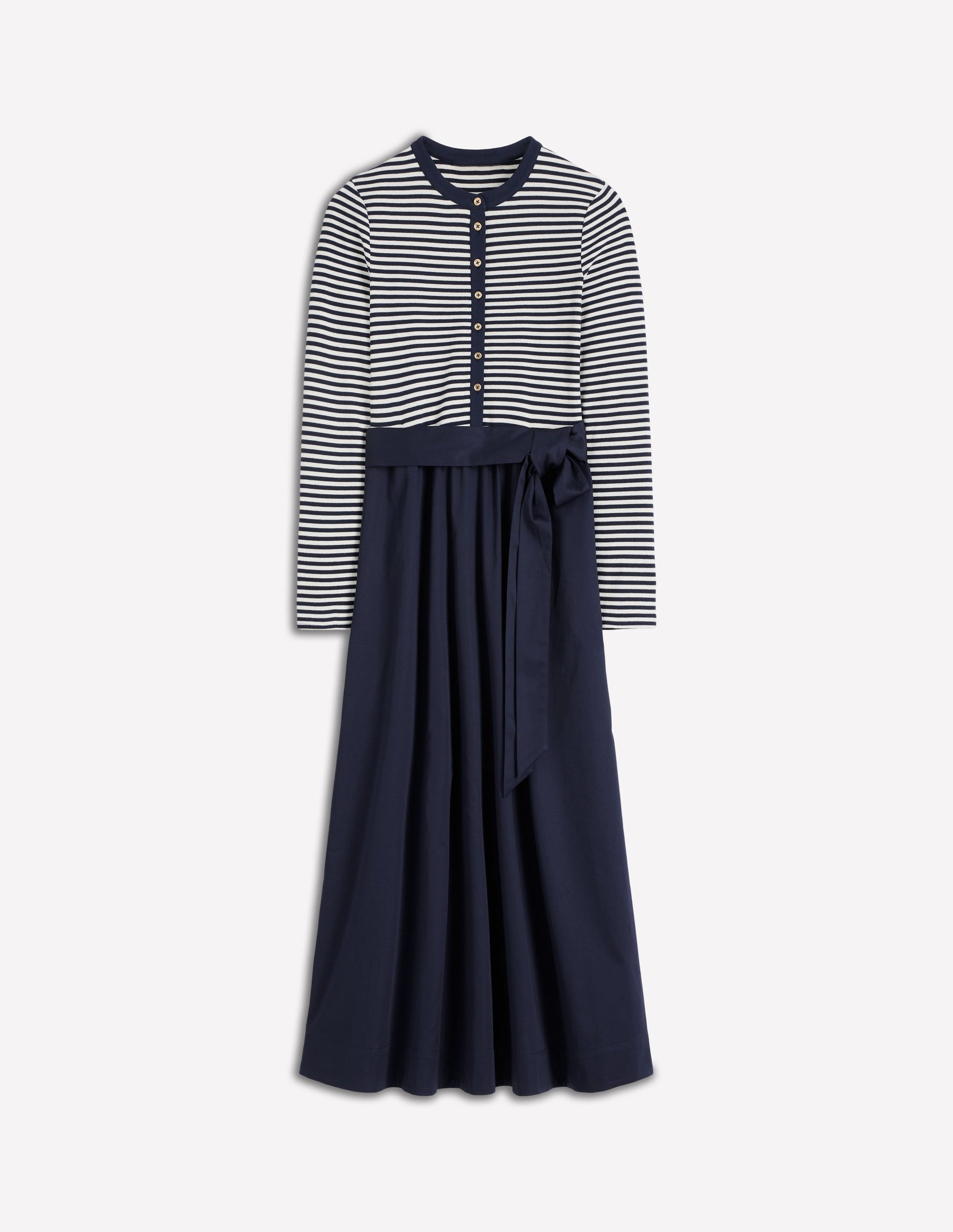 Button Detail Mix Dress-Navy Stripe-5