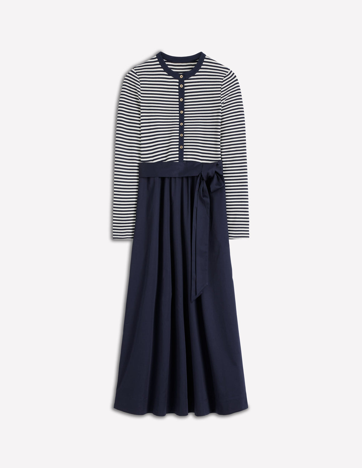 Button Detail Mix Dress-Navy Stripe - Image 5