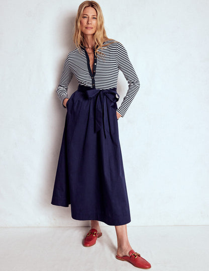 Button Detail Mix Dress-Navy Stripe-1