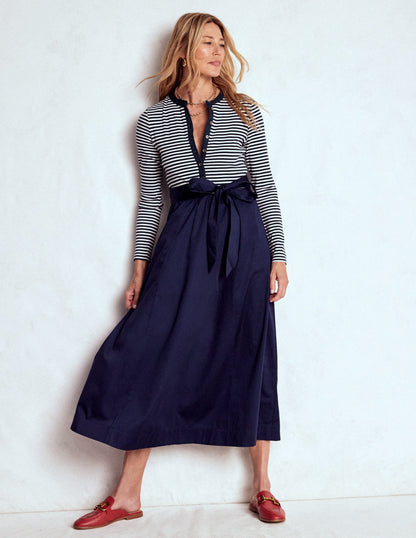 Button Detail Mix Dress-Navy Stripe-4