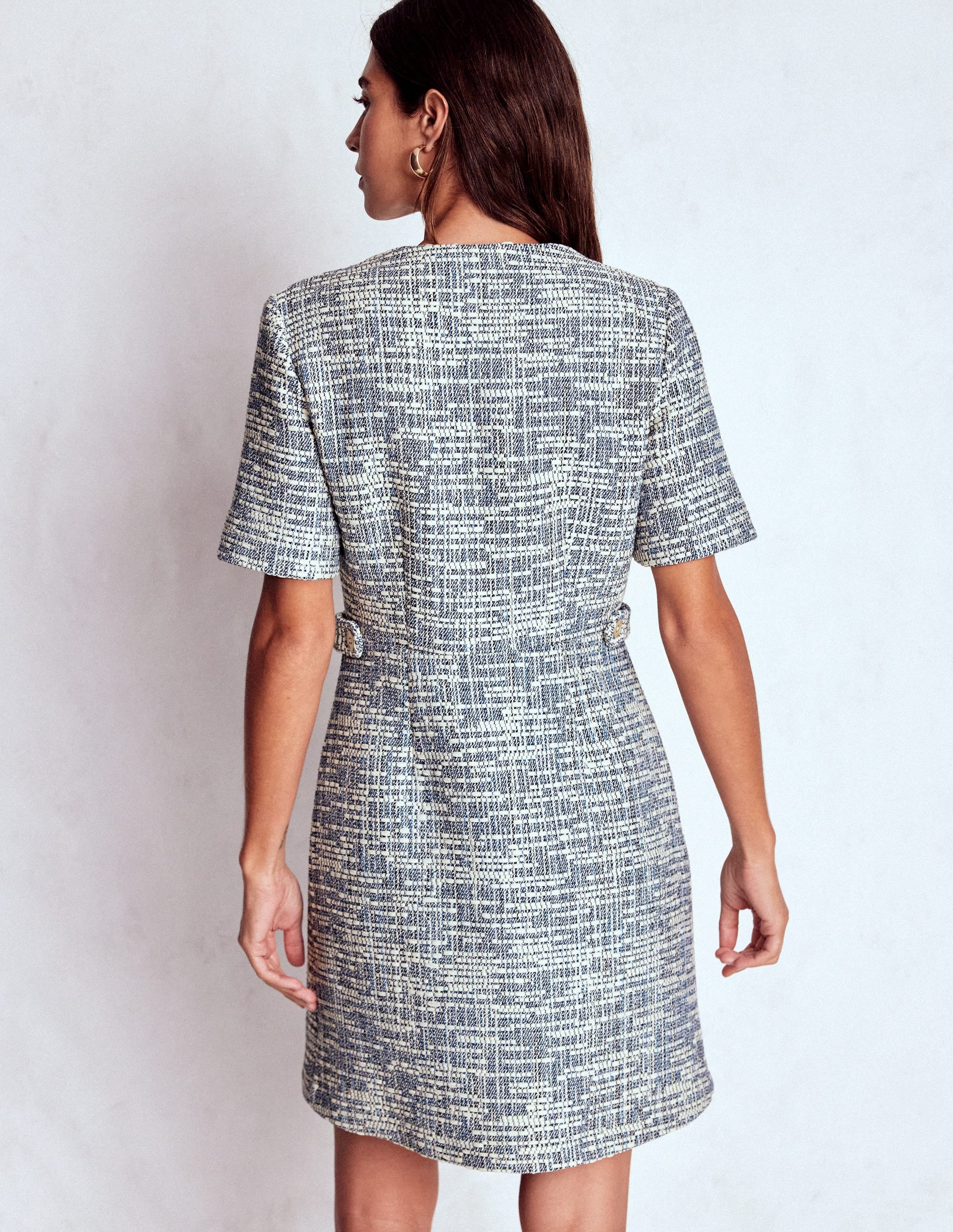 Textured Tab Short Dress-Blue and White Texture - Image 3