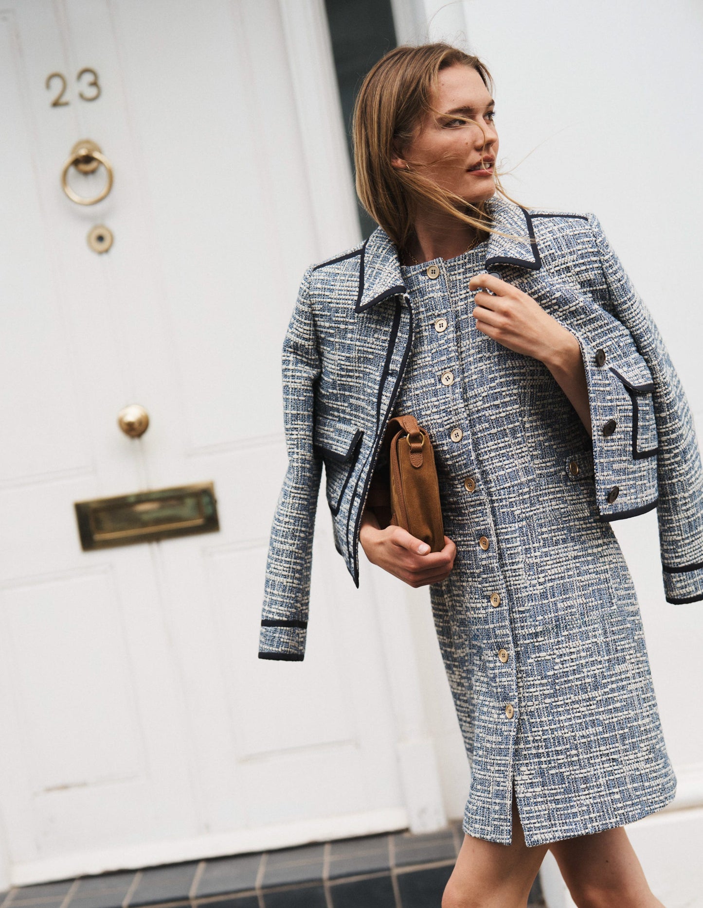 Textured Tab Short Dress-Blue and White Texture