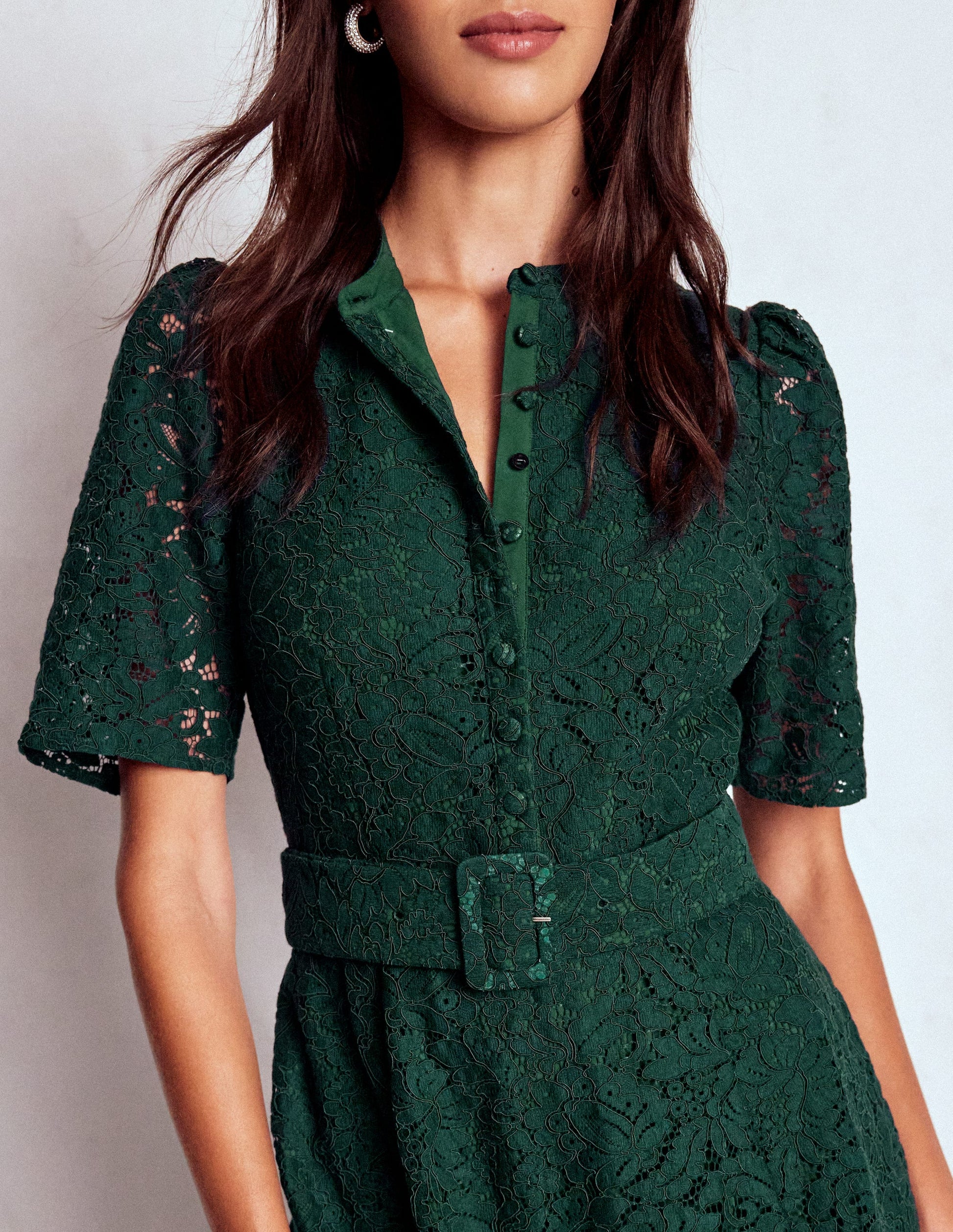 Kate Puff Sleeve Lace Dress-Dark Green | Boden USA Kate Puff Sleeve Lace Dress-Dark Green | Boden USA