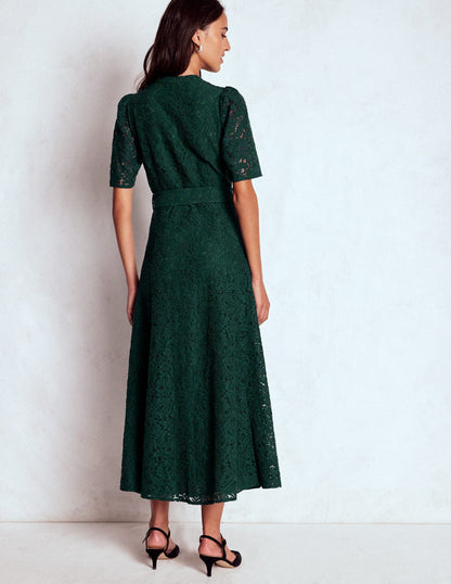 Kate Puff Sleeve Lace Dress-Dark Green-4