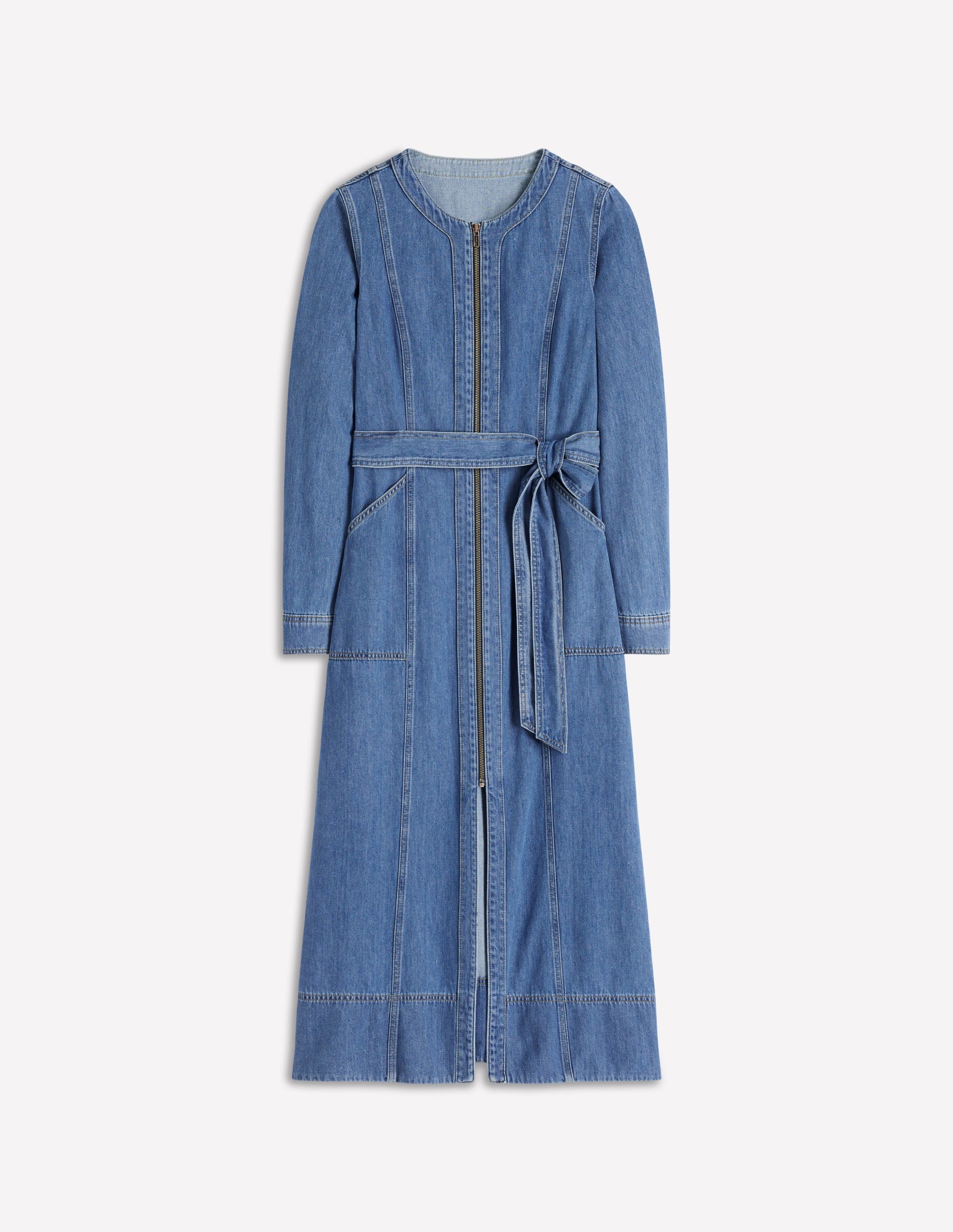 Zip Denim Straight Dress-Mid Vintage Denim - Image 7